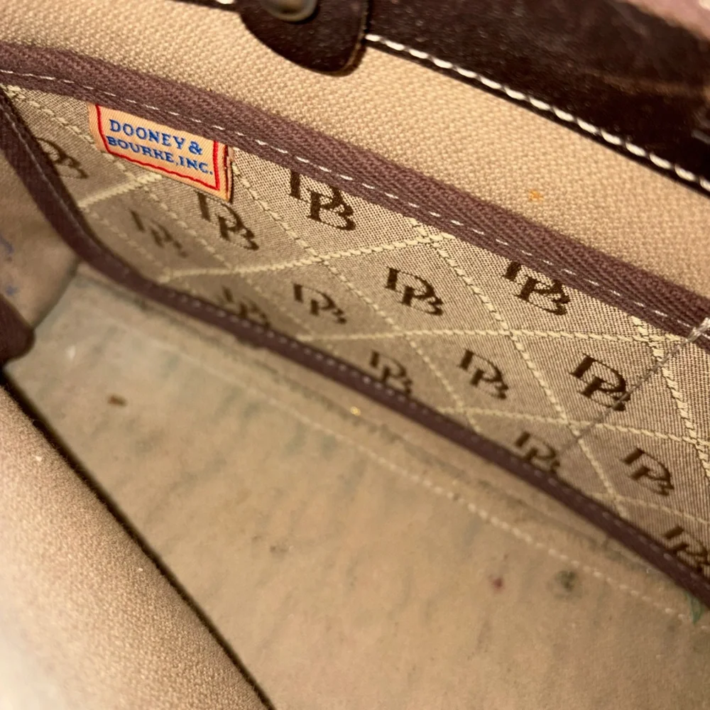 Dooney & Bourke Brown Signature Jacquard Canvas Black Tassel Shoulder Bag